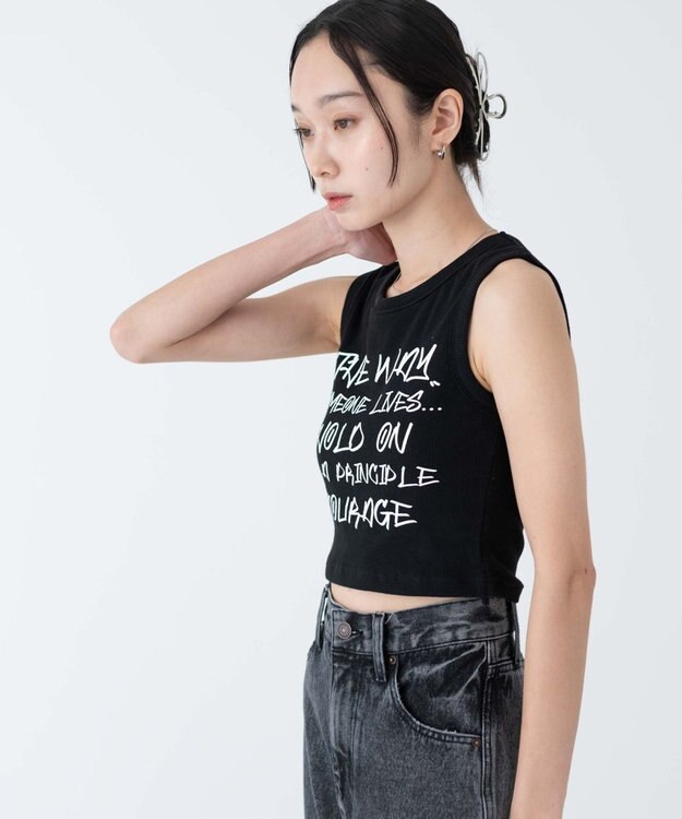 WEGO 【カップ付き】ハンドライティングプリントカップインタンク ブラック