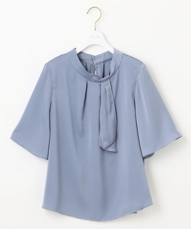 ANY SIS L 【洗える】トロミサテンボウ ブラウス ダスティブルー