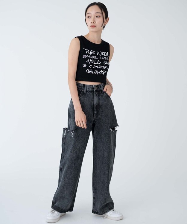 WEGO 【カップ付き】ハンドライティングプリントカップインタンク ブラック