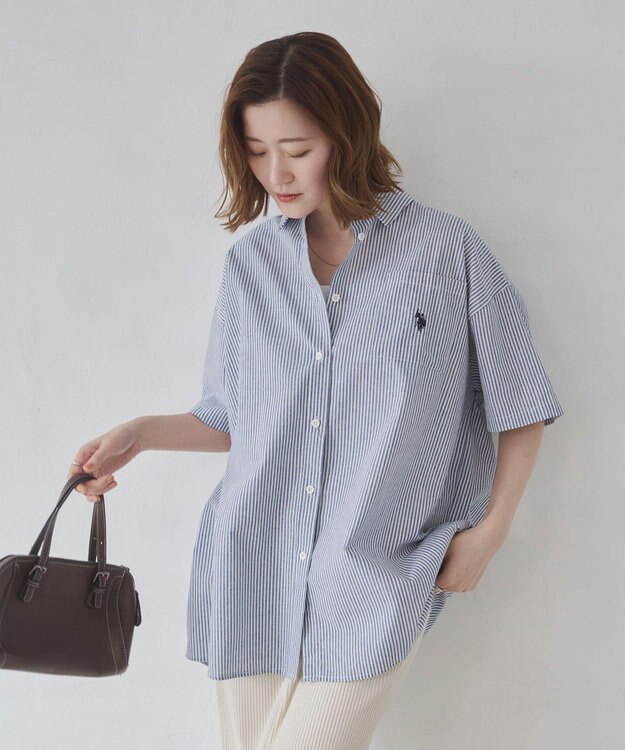 WEGO USPOLOハーフスリーブシャツ ブルーストライプ