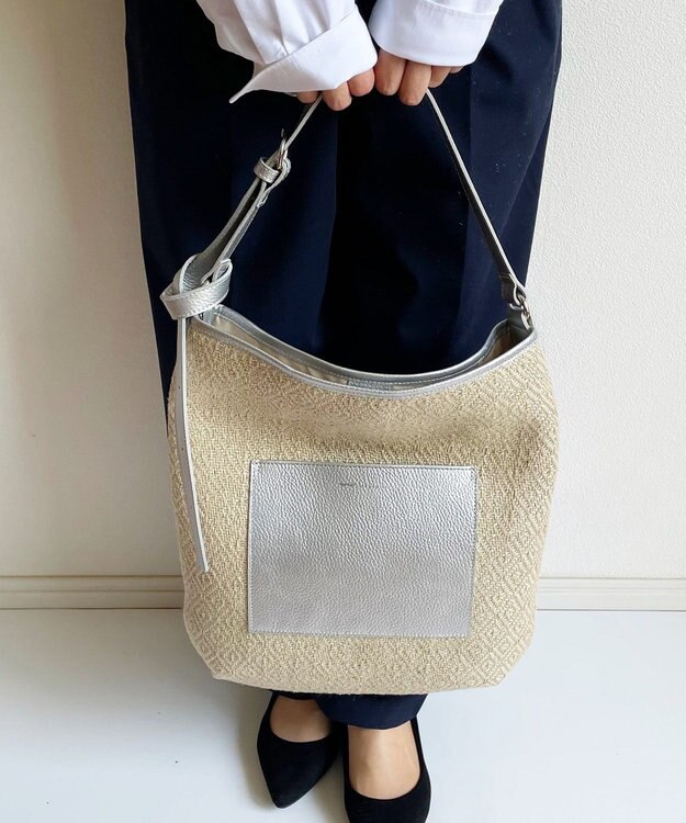 Hekhèr Le Style de Vie 【日本製 / A4サイズ対応 / 3WAY】ジュート×牛革 ショルダーバッグ large シルバー