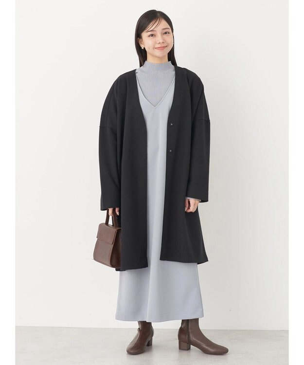 earth music&ecology 圧縮風ポンチコーディガン Black