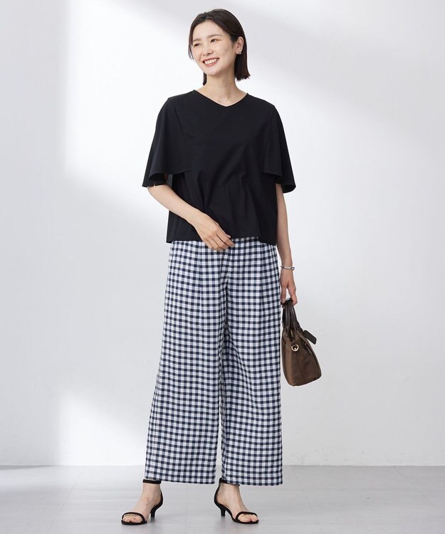 J.PRESS LADIES 【洗える・接触冷感】プレーティングジャージー ケープ風 カットソー ブラック系