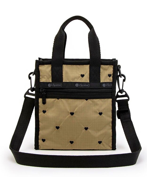 LeSportsac MINI N/S TOTE/モカブラックハートエンブロイダリー モカブラックハートエンブロイダリー