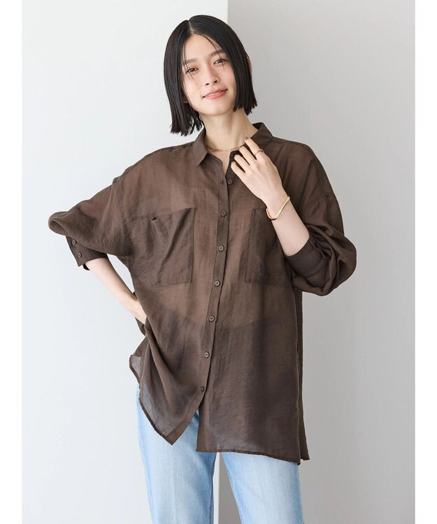 AMERICAN HOLIC シアーＣＯＯＬポケット付きルーズシャツ Brown