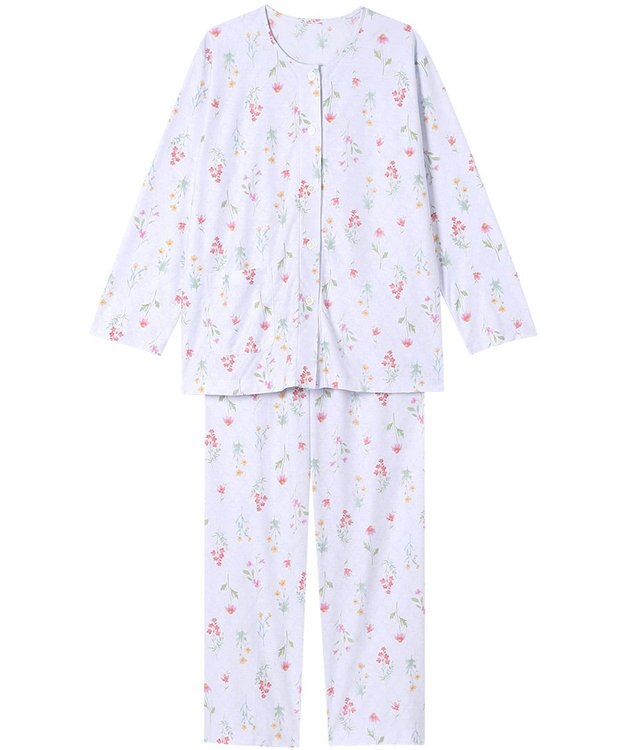 Wing パジャマ 長袖 長ズボン 綿混(本体) ジャカード天竺素材 レディース EP8073 ウイング／ワコール パープル