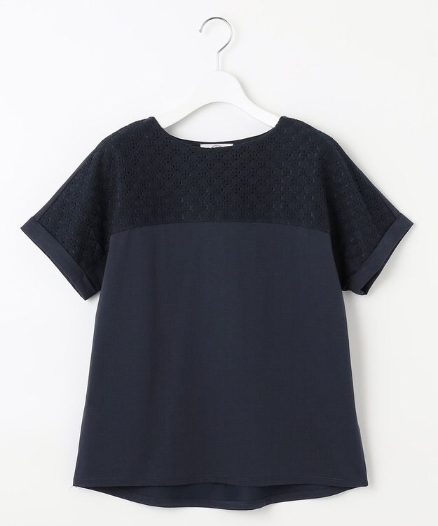 J.PRESS LADIES 【吸水速乾】レーシーコンビ フレンチスリーブ カットソー ネイビー系