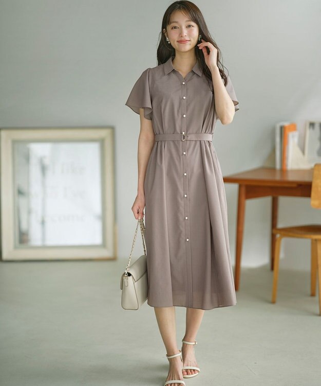 ANY SIS 【洗える】ビューティフレア シャツワンピース モカ