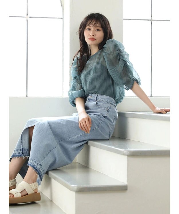 Green Parks ・ＡＮＤ　ＳＥＡＲＣＨ　シアーパワーショルダーブラウス Green