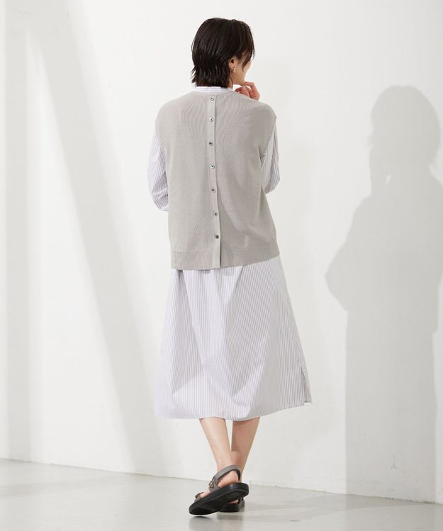 J.PRESS LADIES L 【洗える】コットンアセテート畦 ニットベスト ライトグレー系