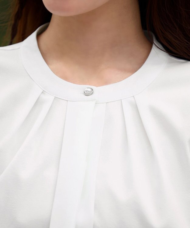 Tiaclasse L 【新色追加・洗える】バンドカラー2WAYタックブラウス オフホワイト