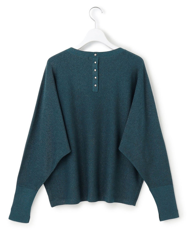 23区 L 【洗える/吊り干しOK】ヴィスコースストレッチ ドルマンスリーブ ラメ ニット ピーコックグリーン系