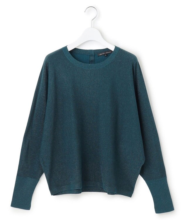 23区 L 【洗える/吊り干しOK】ヴィスコースストレッチ ドルマンスリーブ ラメ ニット ピーコックグリーン系