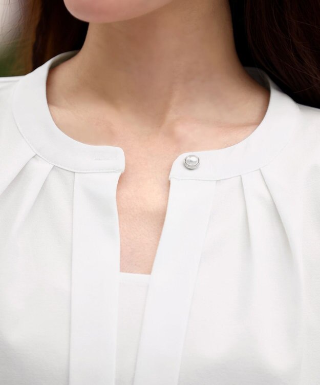 Tiaclasse L 【新色追加・洗える】バンドカラー2WAYタックブラウス オフホワイト