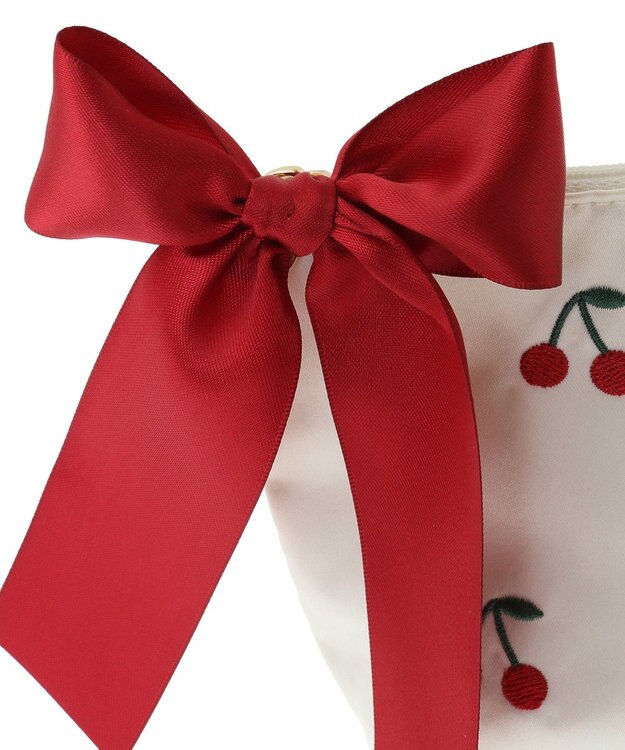 Maison de FLEUR チェリー刺繍ポーチ Ivory