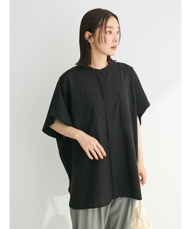 Green Parks 綿麻混ポンチョ風シャツ Black