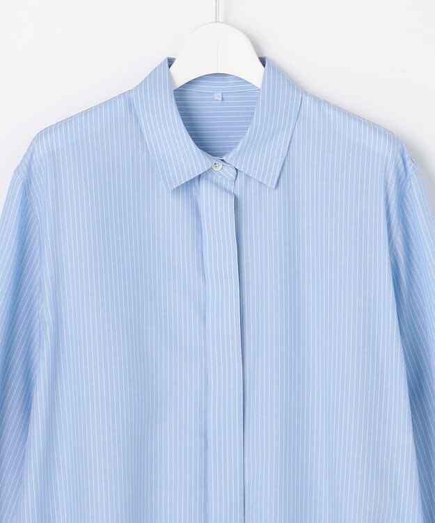 自由区 【着回し力抜群・レイヤードにも】ドレープブロード シャツブラウス サックス×白ライン