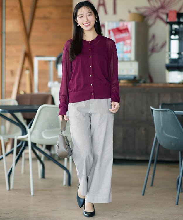 Tiaclasse ストライプストレッチワイドパンツ ブラックストライプ