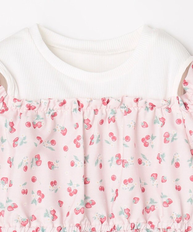 ANY KIDS 【洗濯機可能】オンオフショルダーワンピース ピンク×フルーツ