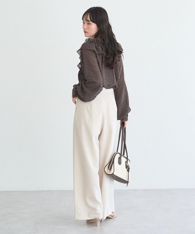 earth music&ecology シアーチェック2wayオフショルブラウス Brown