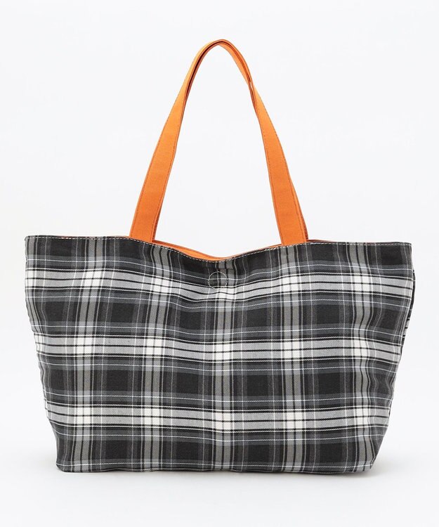 J.PRESS LADIES 【完全受注生産】ポーチ付き キャンバス トートバッグ オレンジ×グレーチェック系