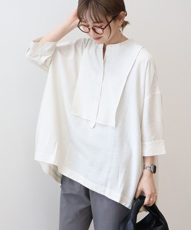 AMERICAN HOLIC 【WEB限定】接触冷感バンドカラーシャツチュニック Ivory