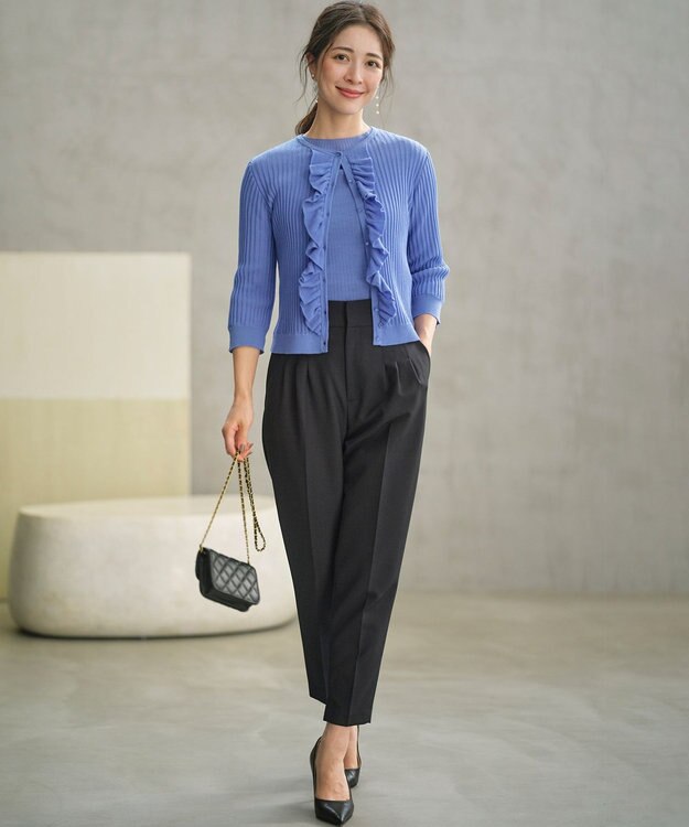 組曲 シアーニット フリルカーディガン ブルー系