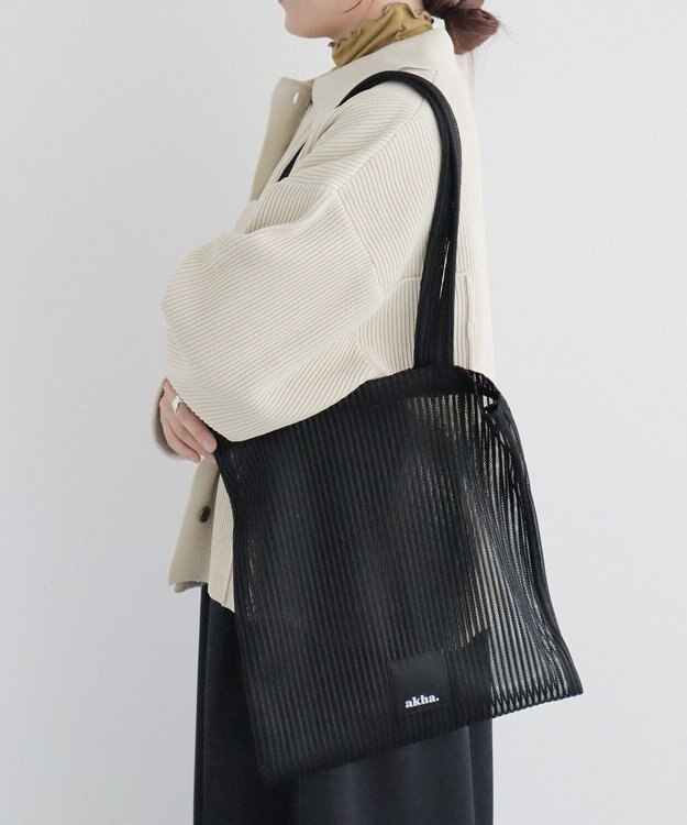 CRAFT STANDARD BOUTIQUE akha.ストライプメッシュトートバッグ Black