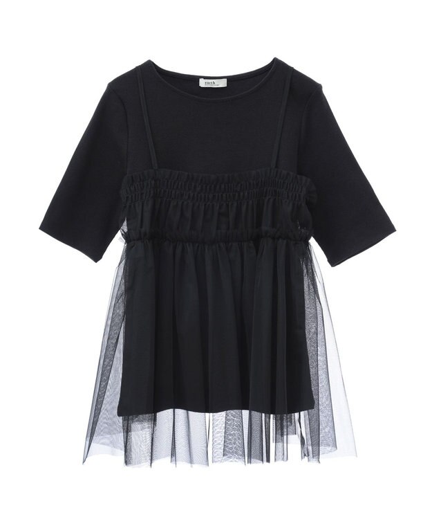 earth music&ecology ＳＥＴ２点チュールビスチェ＋リブプルオーバー Black