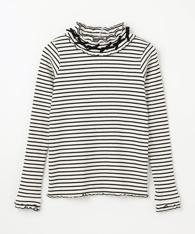 ANY KIDS 襟リボンカットソー ブラック×オフホワイト（ボーダー）