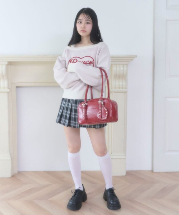 WEGO スタッズハートチャーム付きハトメボストン レッド