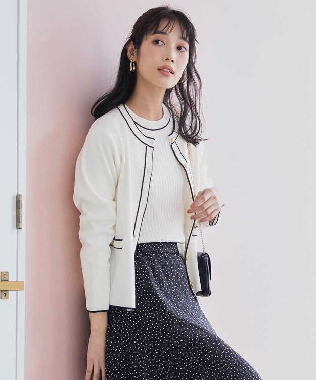 ANY SIS S 【花粉対策】ラインポイント カーディガン オフ