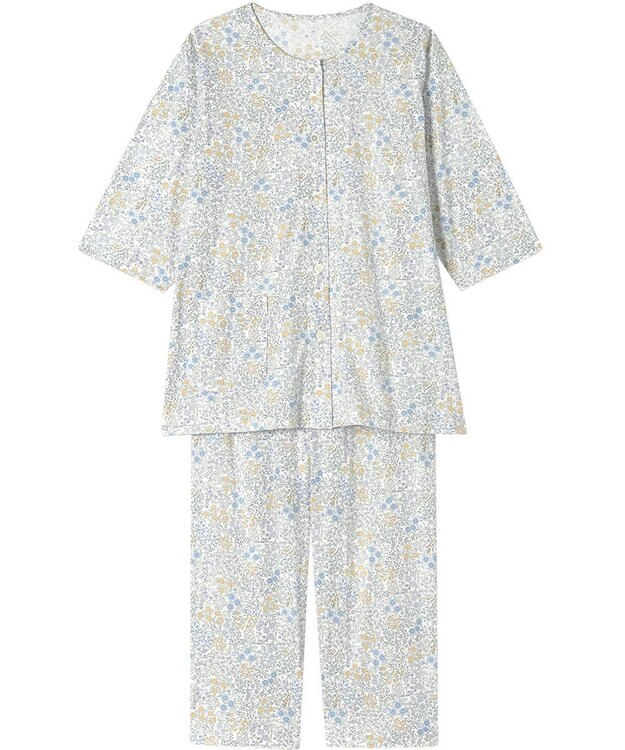 Wing パジャマ 綿100%(本体) 天竺素材 7分袖 長袖 8分丈 レディース EP8044 ウイング／ワコール ブルー