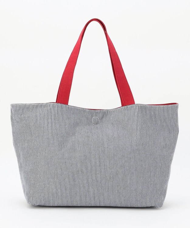J.PRESS LADIES 【完全受注生産】ポーチ付き キャンバス トートバッグ レッド×ストライプ系