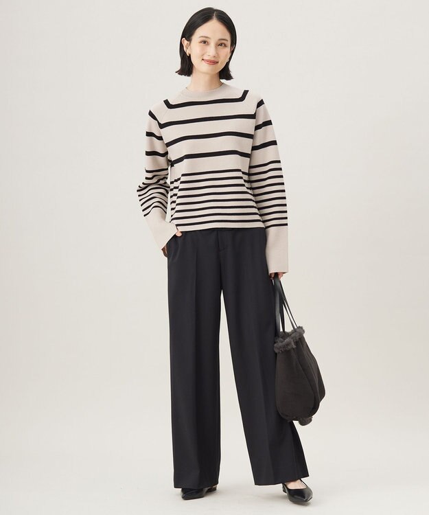 自由区 S 【撥水加工・洗える】TRギャバ裏起毛ワイド パンツ ブラック