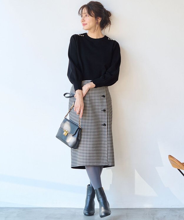 ANY SIS 【Oggi1月号掲載】ショルダーパール調 ニット ブラック