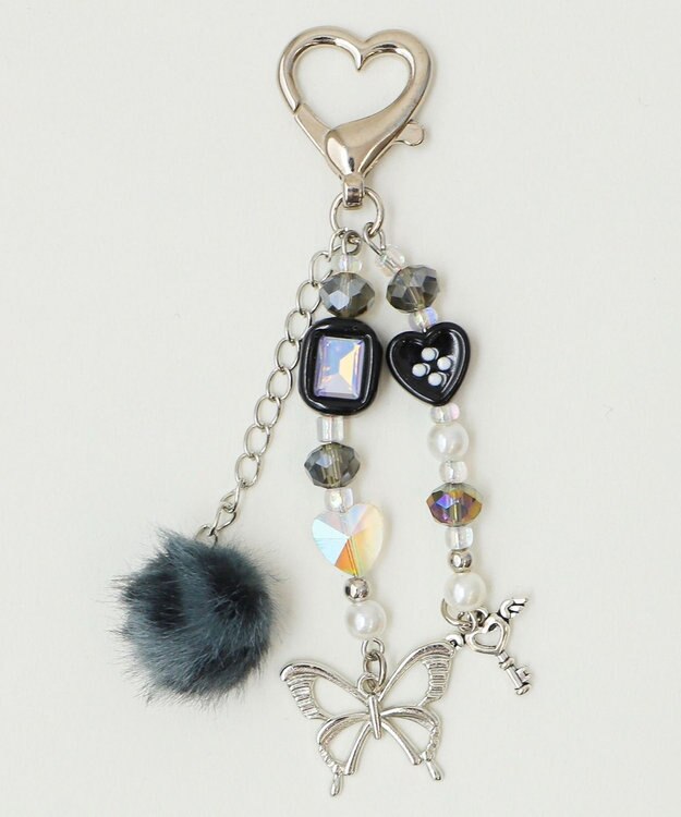 WEGO レオパードぽんぽんビーズキーホルダー ブラック