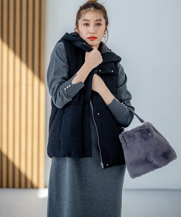 組曲 S 【中綿・軽羽織】フード付きパディングベスト ブラック系8