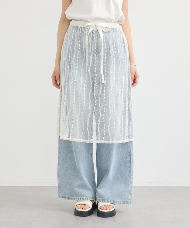 earth music&ecology ストライプレースレイヤードスカート Ivory