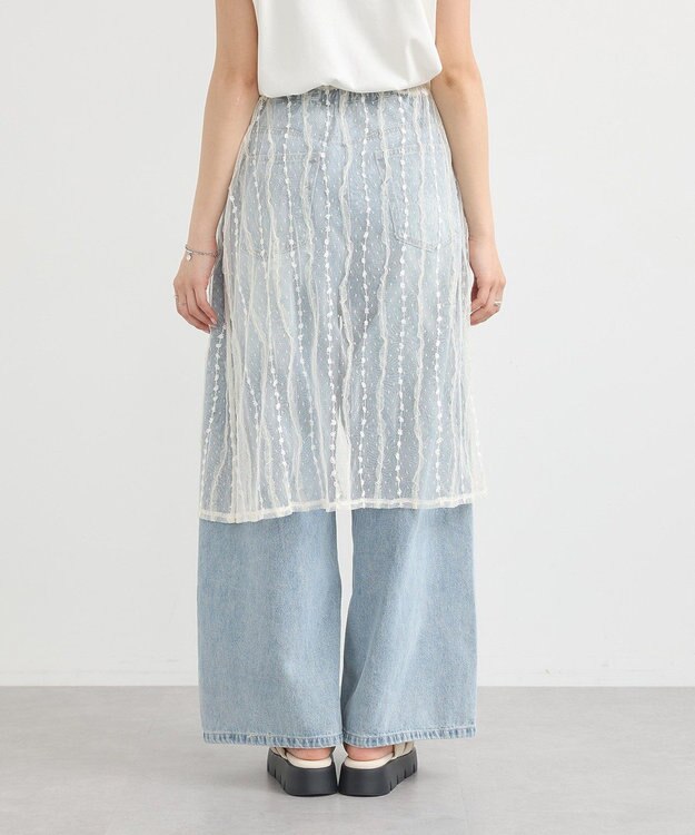 earth music&ecology ストライプレースレイヤードスカート Ivory