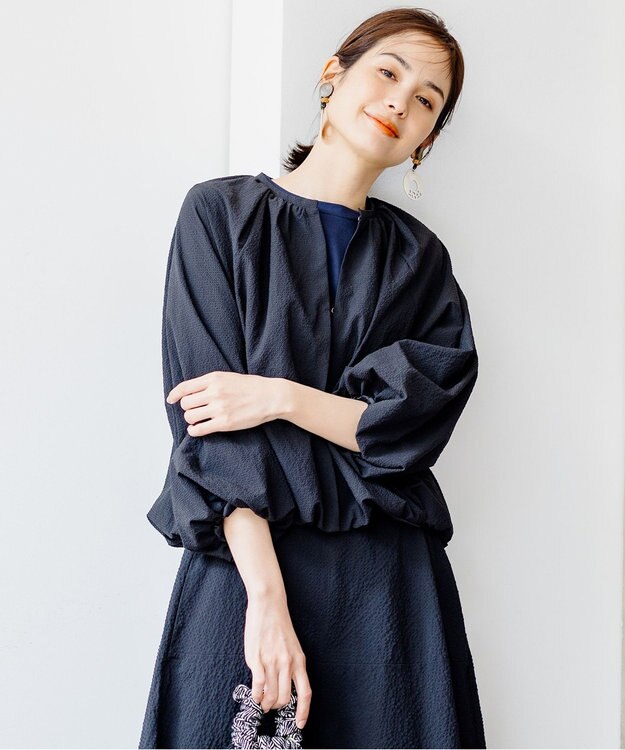 組曲 【洗える】サッカーストレッチ ブルゾン ブラック系