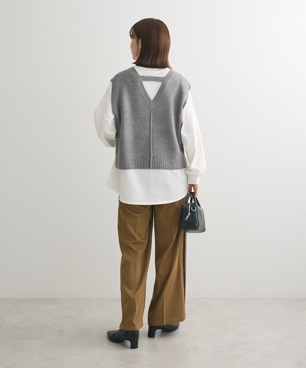 Green Parks ＳＥＴ２点　ニットベスト＋ロンＴＥＥ Gray Mixture