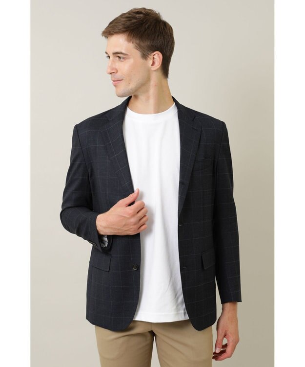 DAKS ウールチェックジャケット ネイビー