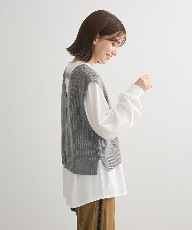 Green Parks ＳＥＴ２点　ニットベスト＋ロンＴＥＥ Gray Mixture
