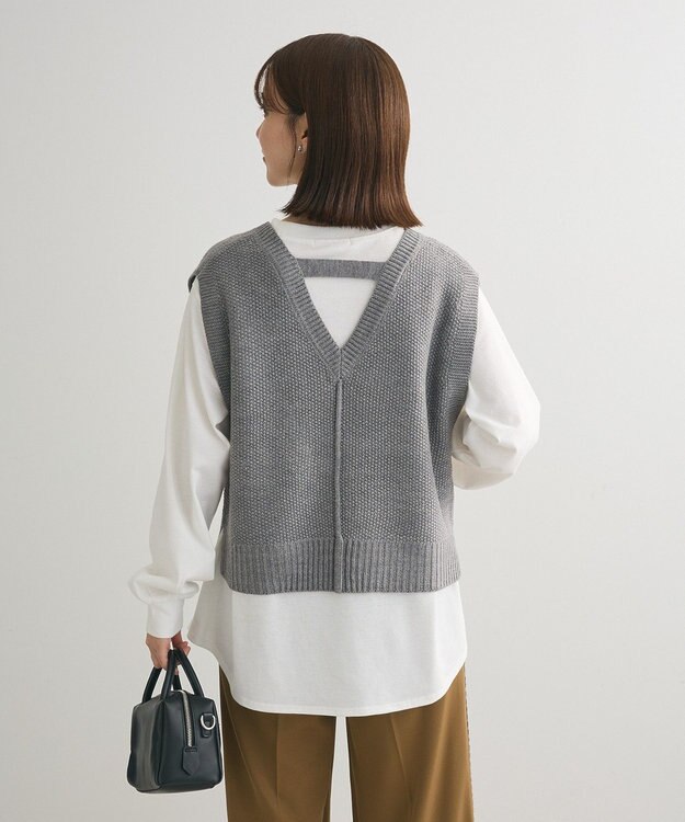 Green Parks ＳＥＴ２点　ニットベスト＋ロンＴＥＥ Gray Mixture