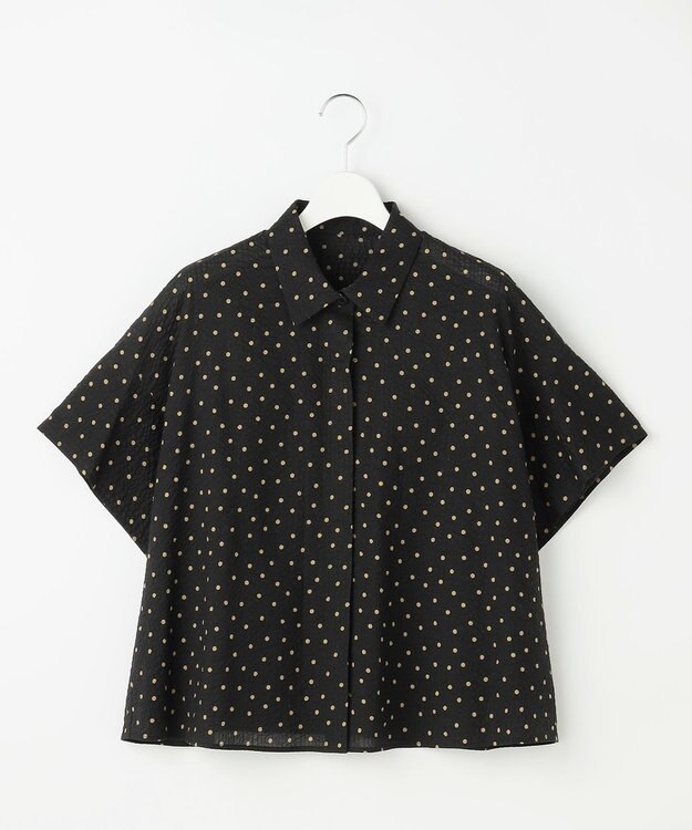 自由区 L 【WEB限定】コットンサッカープリント シャツ ブラック×ブラウン