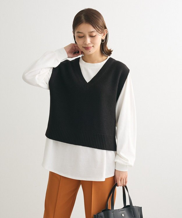 Green Parks ＳＥＴ２点　ニットベスト＋ロンＴＥＥ Gray Mixture