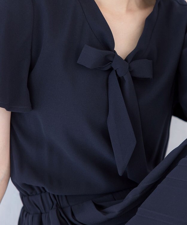 Tiaclasse 【洗える】リボンタイプリーツワンピース ネイビー