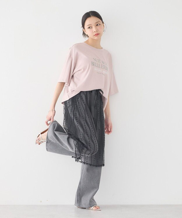 earth music&ecology ストライプレースレイヤードスカート Black