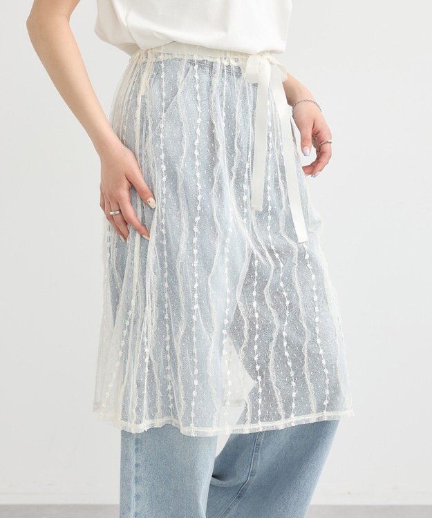 earth music&ecology ストライプレースレイヤードスカート Ivory